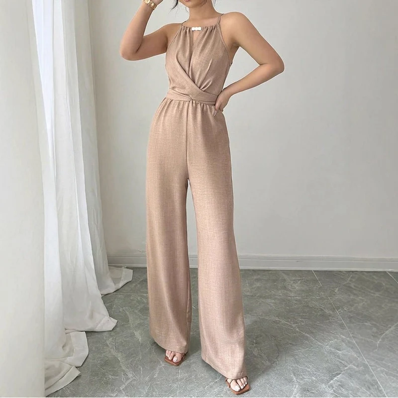 Cinched Waist Tie Up Halter Neck Off Shoulder Jumpsuit - Image 3