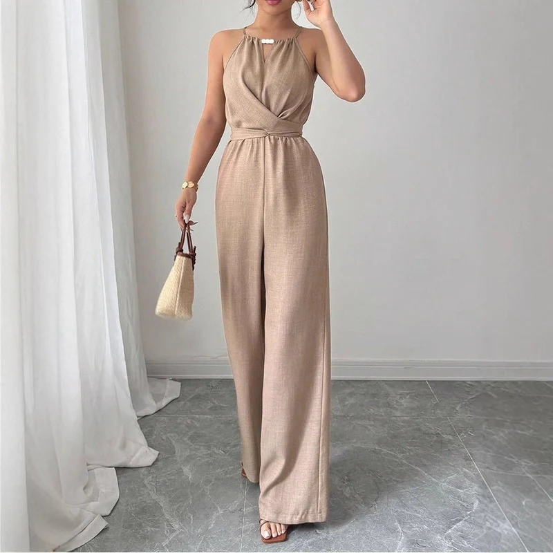 Cinched Waist Tie Up Halter Neck Off Shoulder Jumpsuit - Image 4
