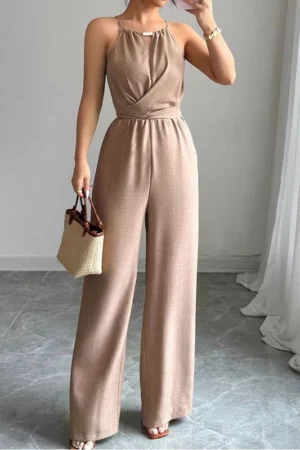Cinched Waist Tie Up Halter Neck Off Shoulder Jumpsuit