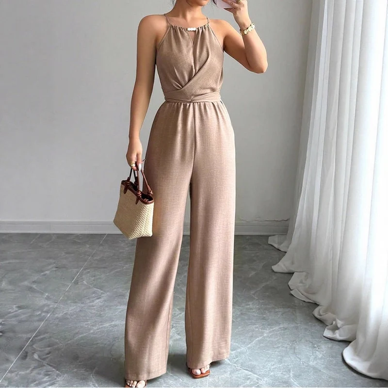 Cinched Waist Tie Up Halter Neck Off Shoulder Jumpsuit