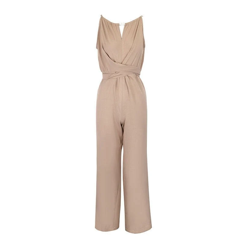 Cinched Waist Tie Up Halter Neck Off Shoulder Jumpsuit - Image 2