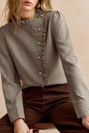 Ruffled Small Stand-up Collar Side-button