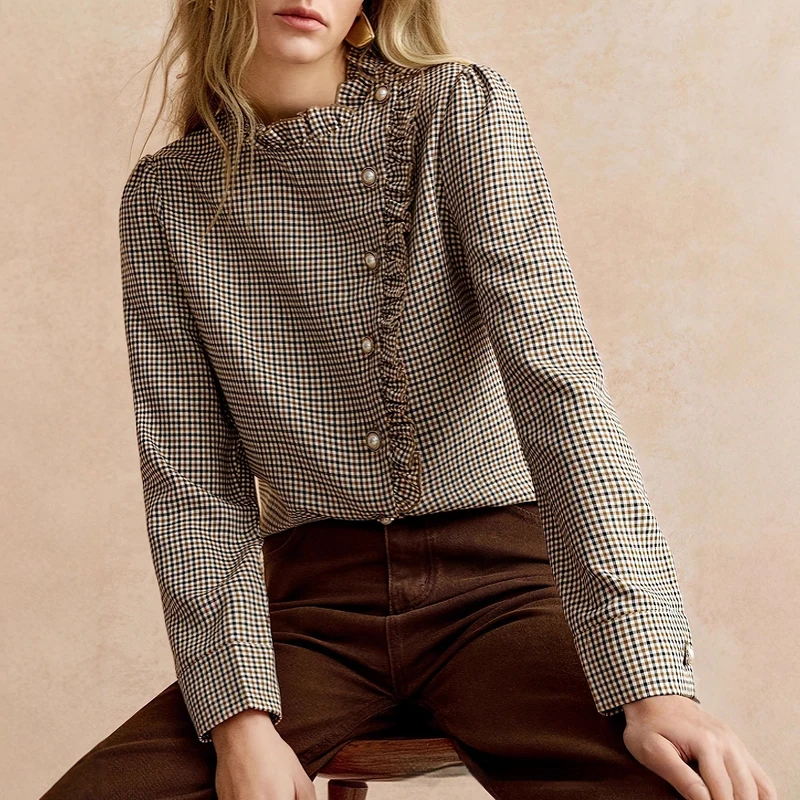 Ruffled Small Stand-up Collar Side-button