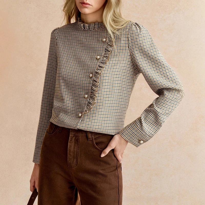 Ruffled Small Stand-up Collar Side-button - Image 2