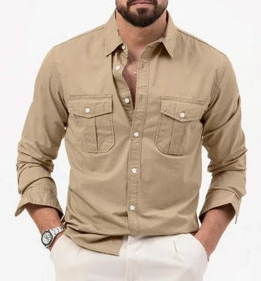 Mens Casual Long-sleeve Shirt Top - Image 2