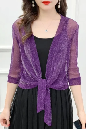 Women's Gold And Silver Silk Mesh Shawl